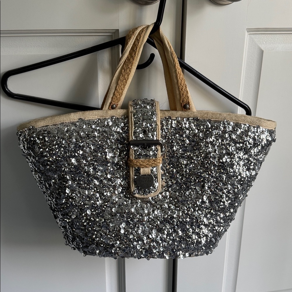 Juicy Couture Silver Sequin Bag with Tan Accents